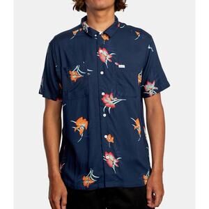 RVCA Mens Easy Fit Y2K Hawaiian Surfer Skater Shirt - Blue Floral, Size XL